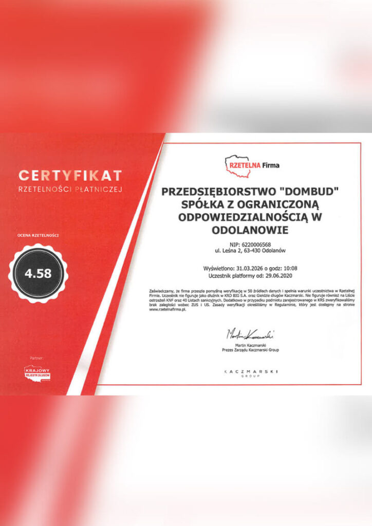 Dombud - Certyfikat Rzetelności Płatniczej